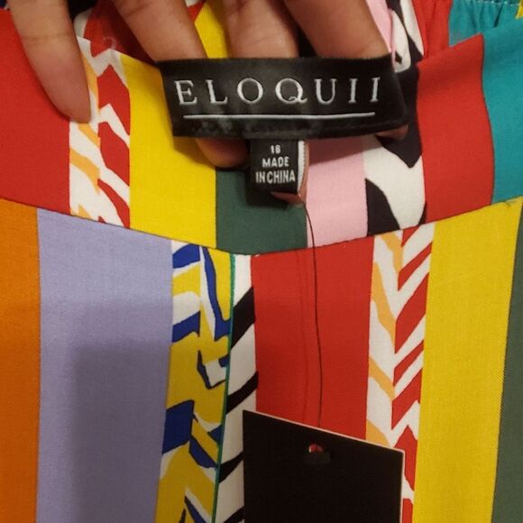 NWT ELOQUII Top & Pants Set Women's Size 16 Bright Multicolor Serenity Striped - Picture 14 of 15